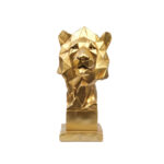 Gold renkli geometrik aslan figürlü dekoratif biblo, salon, ofis, masa, konsol ve vitrin dekorasyonu için şık hediyelik eşya.