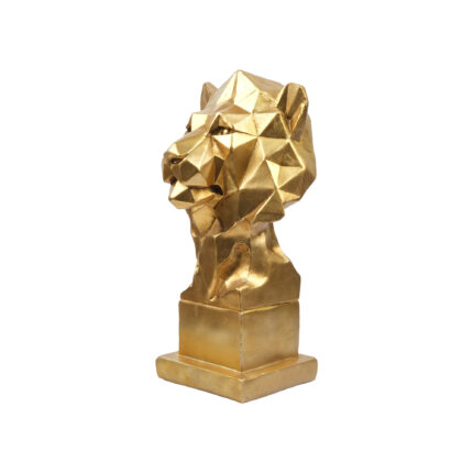Gold renkli geometrik aslan figürlü dekoratif biblo, salon, ofis, masa, konsol ve vitrin dekorasyonu için şık hediyelik eşya.