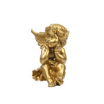 Gold renkli oturan kanatlı çocuk melek figürlü dekoratif biblo, salon, masa, konsol, kitaplık ve vitrin dekorasyonu için hediyelik eşya.