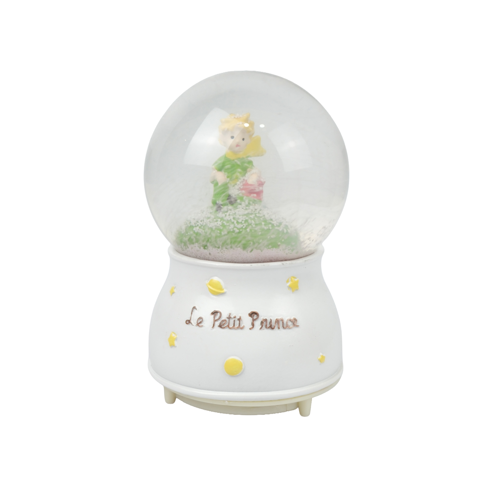 ates-premium-kucuk-prens-yazili-ve-figurlu-isikli-ve-muzikli-beyaz-cam-kar-kuresi-modeli-nostaljik-ev-aksesuari-masaustu-hediyelik-esya-cesitleri Beyaz zemin üzerinde 'Le Petit Prince' yazısı ve yıldız motifleri bulunan, cam küre içerisinde Küçük Prens figürüne sahip ışıklı ve müzikli dekoratif kar küresi figürü.