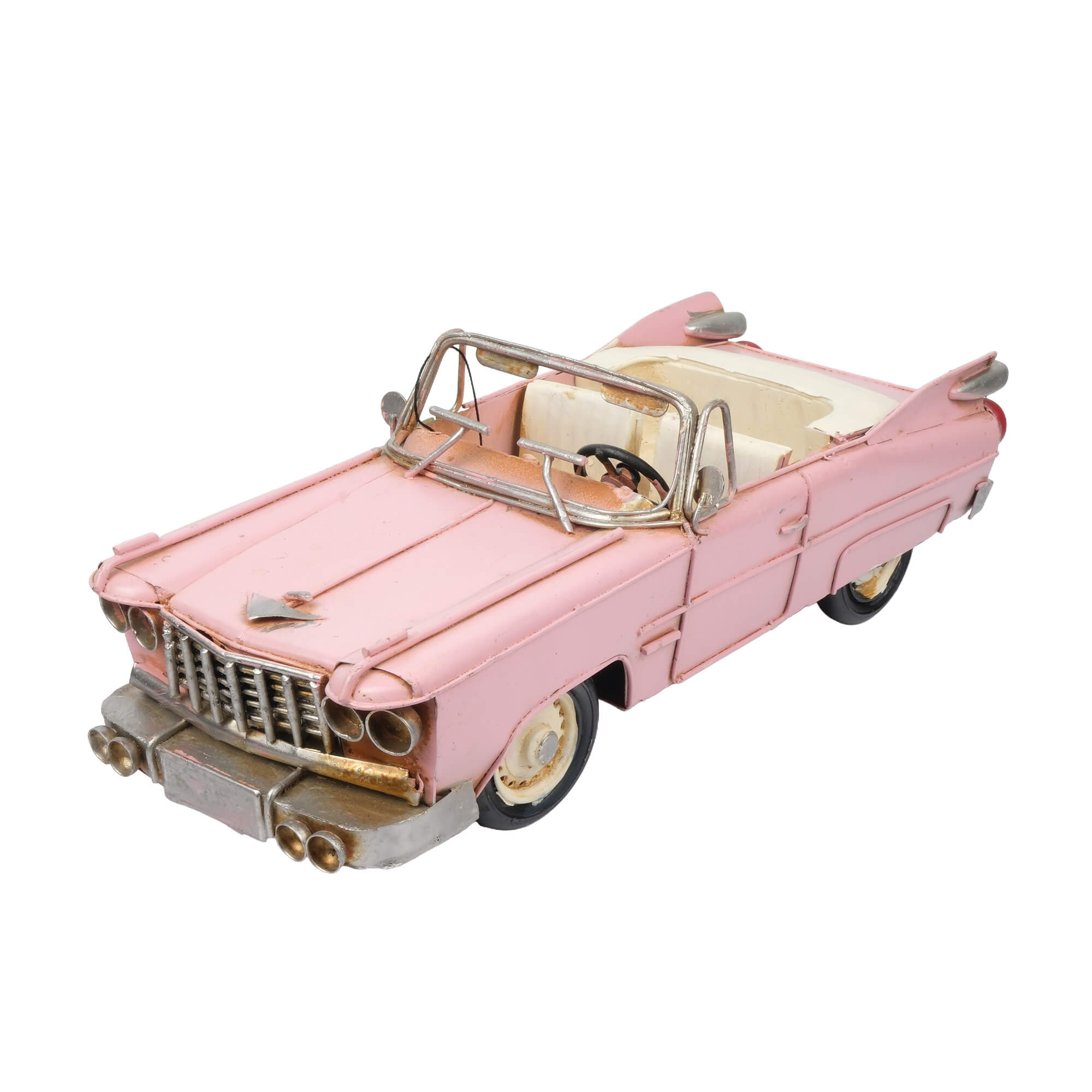 ates-premium-vintage-pembe-krem-ustu-acik-klasik-amerikan-otomobili-metal-dekoratif-araba-maketi-eskitme-detayli-retro-koleksiyonluk-hediyelik-masa-ustu-dekorasyon-objesi (1) Pembe ve krem renkli gövdesi, üstü açık tasarımı, metal tamponları, klasik farları, direksiyonu ve eskitme detayları bulunan vintage dekoratif otomobil maketi.