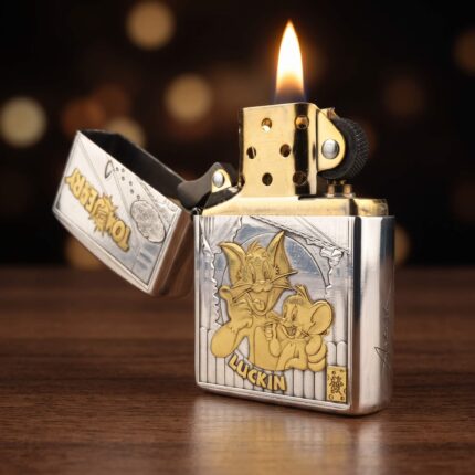 Orijinal Zippo Armor çakmak, Tom and Jerry Design baskılı koleksiyonluk premium Zippo modeli – Ateş Premium.