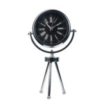 Tripod ayaklı dekoratif masa saati, siyah kadranı ve Roma rakamlı tasarımıyla Ateş Premium.