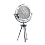 Tripod ayaklı dekoratif masa saati, siyah kadranı ve Roma rakamlı tasarımıyla Ateş Premium.