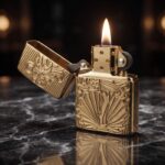 Orijinal Zippo Armor çakmak, gold tonlu gövdesi, Afrodit figürü ve dekoratif kabartmalı yüzeyiyle öne çıkan kalın gövdeli premium Zippo çakmak modeli – Ateş Premium.