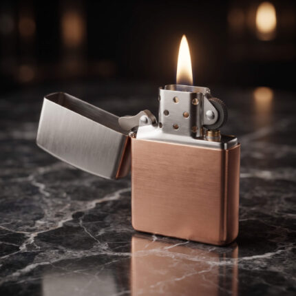 Orijinal Zippo çakmak, solid sterling silver ve solid copper bimetal kasa yapısına sahip, yüksek parlak yüzeyli premium Zippo modeli – Ateş Premium.